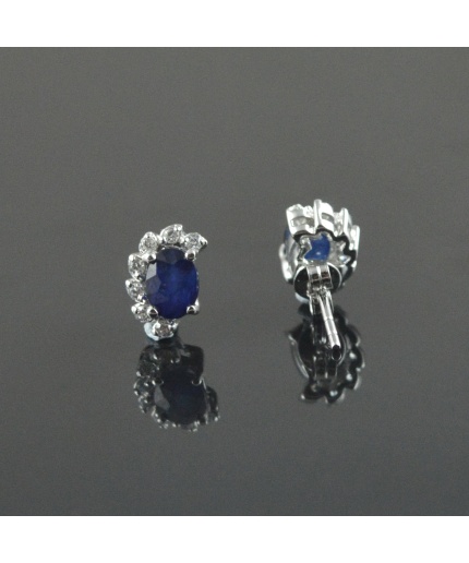 Natural Deffuse Sapphire/ Zircon 925 Sterling Silver Stud Earrings | Save 33% - Rajasthan Living