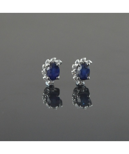 Natural Deffuse Sapphire/ Zircon 925 Sterling Silver Stud Earrings | Save 33% - Rajasthan Living 3
