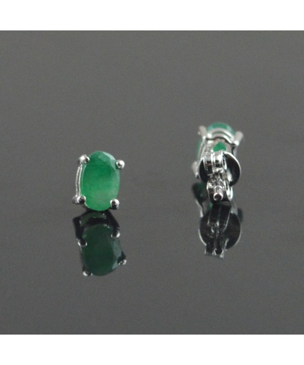 Natural Emerald 925 Sterling Silver Stud Earrings | Save 33% - Rajasthan Living