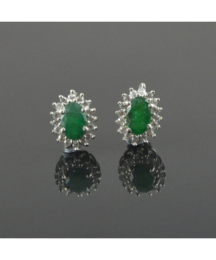 Natural Emerald, Zircon 925 Sterling Silver Stud Earrings | Save 33% - Rajasthan Living 3