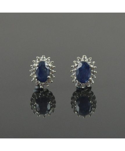 Natural Natural Sapphire/ Zircon 925 Sterling Silver Stud Earrings | Save 33% - Rajasthan Living