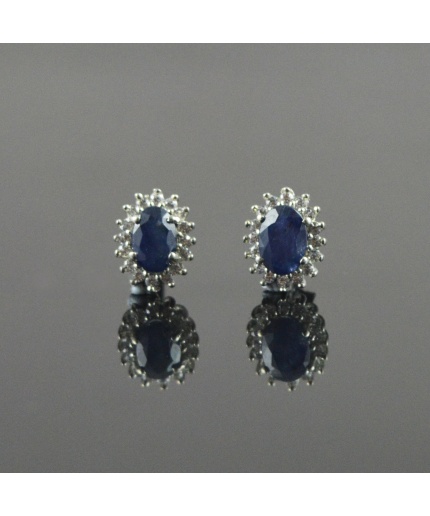 Natural Natural Sapphire/ Zircon 925 Sterling Silver Stud Earrings | Save 33% - Rajasthan Living 3