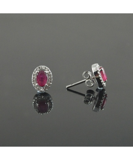 Natural Ruby/Zircon 925 Sterling Silver Stud Earrings | Save 33% - Rajasthan Living 3
