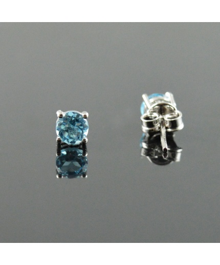 Natural Blue Topaz/Zircon 925 Sterling Silver Stud Earrings | Save 33% - Rajasthan Living