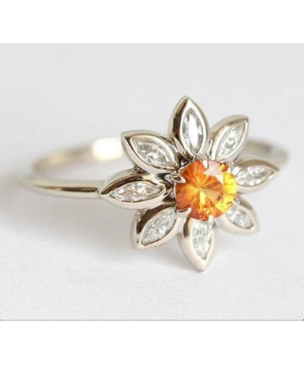 New Sunflower Ring, 0.20 Carat Orange Round With Marquise Cut Floral CZ D Anniversary Promise Ring In 925 Sterling Silver,Flower Stack Ring | Save 33% - Rajasthan Living