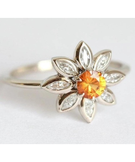 New Sunflower Ring, 0.20 Carat Orange Round With Marquise Cut Floral CZ D Anniversary Promise Ring In 925 Sterling Silver,Flower Stack Ring | Save 33% - Rajasthan Living 3