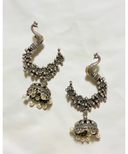 Peacock German Silver Oxidised Earring | Save 33% - Rajasthan Living