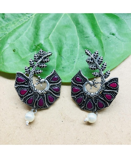 Peacock Shaped German Silver Oxidised Studs Earring | Save 33% - Rajasthan Living