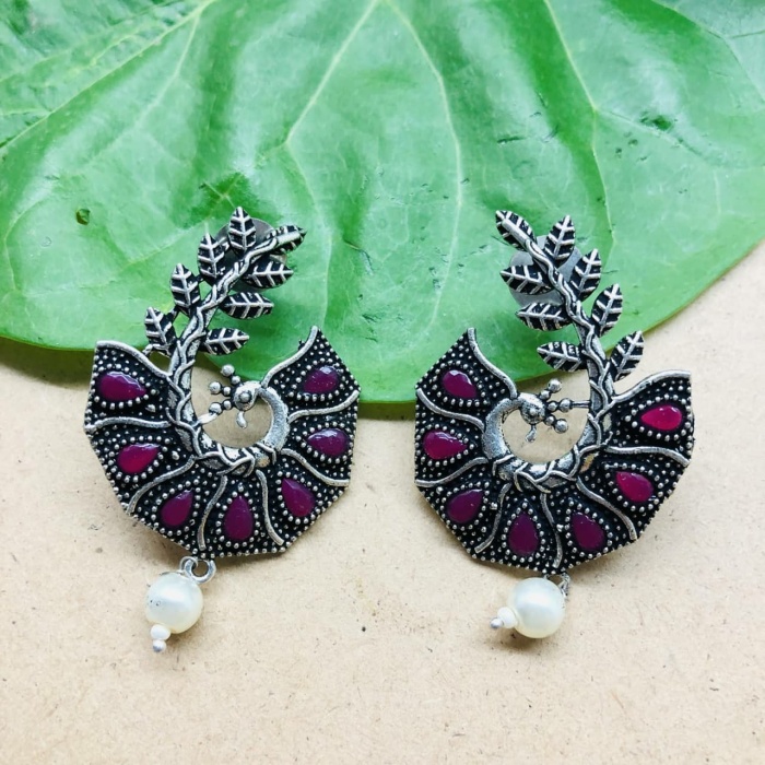 Peacock Shaped German Silver Oxidised Studs Earring | Save 33% - Rajasthan Living 5