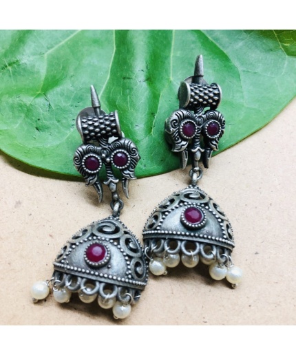 Trishul Damroo German Silver Oxidised Studs Earring | Save 33% - Rajasthan Living