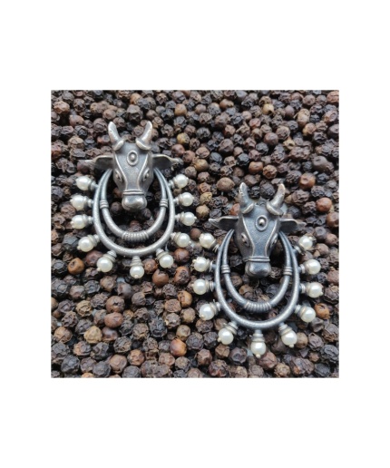 Victorian Ani Pearl German Silver Oxidised Earring | Save 33% - Rajasthan Living