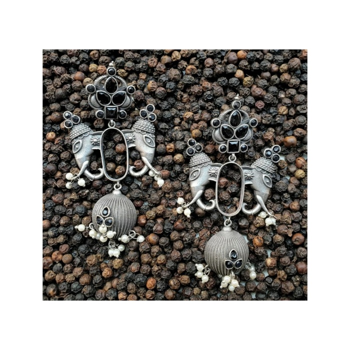Victorian Ella Pearl German Silver Oxidised Studs Earring | Save 33% - Rajasthan Living 5