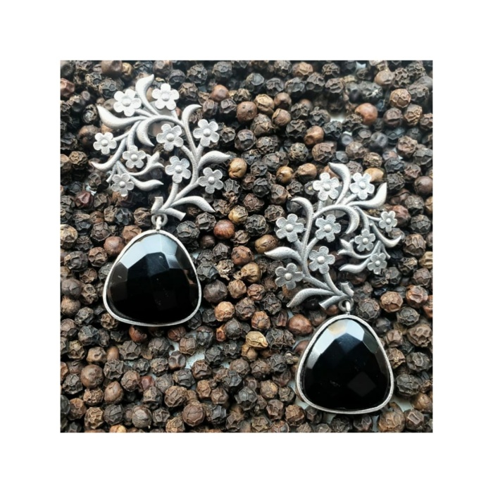 Victorian Flora Onyx German Silver Oxidised Earring | Save 33% - Rajasthan Living 5