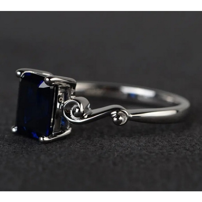Blue Sapphire Ring Anniversary September Birthstone Blue Gemstone Sterling Silver Ring Emerald Cut Gems | Save 33% - Rajasthan Living 6