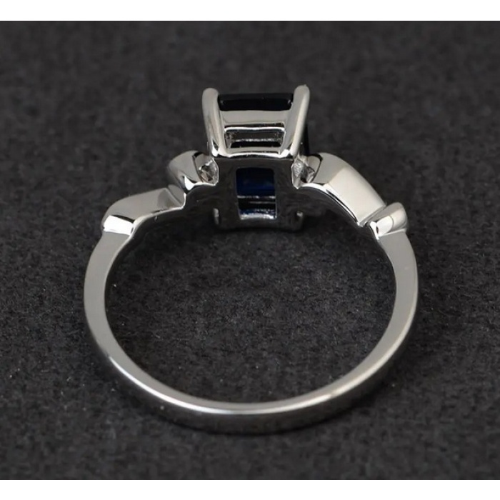 Blue Sapphire Ring Anniversary September Birthstone Blue Gemstone Sterling Silver Ring Emerald Cut Gems | Save 33% - Rajasthan Living 7