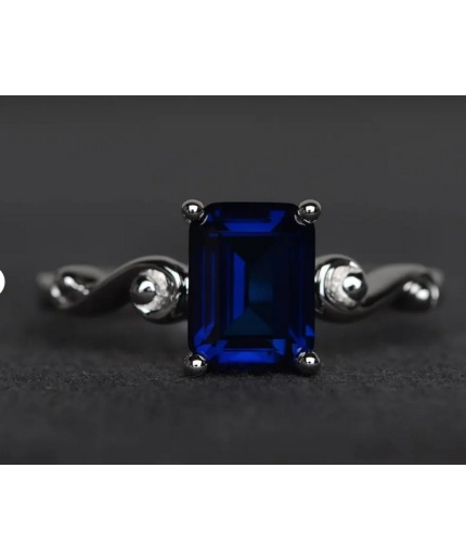 Blue Sapphire Ring Anniversary September Birthstone Blue Gemstone Sterling Silver Ring Emerald Cut Gems | Save 33% - Rajasthan Living