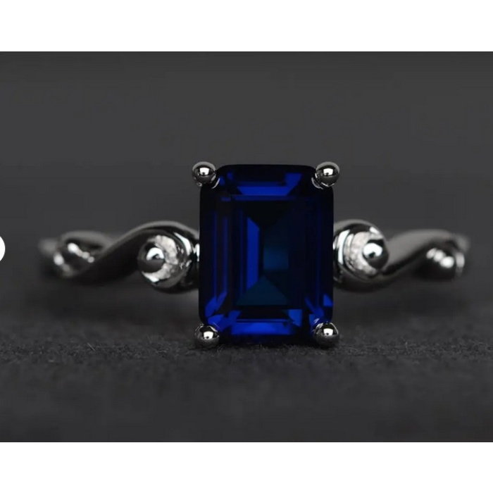 Blue Sapphire Ring Anniversary September Birthstone Blue Gemstone Sterling Silver Ring Emerald Cut Gems | Save 33% - Rajasthan Living 5