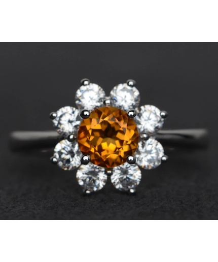 citrine ring silver engagement rings flower anniversary gift daisy ring | Save 33% - Rajasthan Living