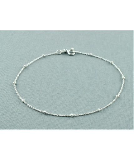 Dainty 925 Sterling Silver Beaded Chain Bracelet 7″ Satellite Chain | Save 33% - Rajasthan Living