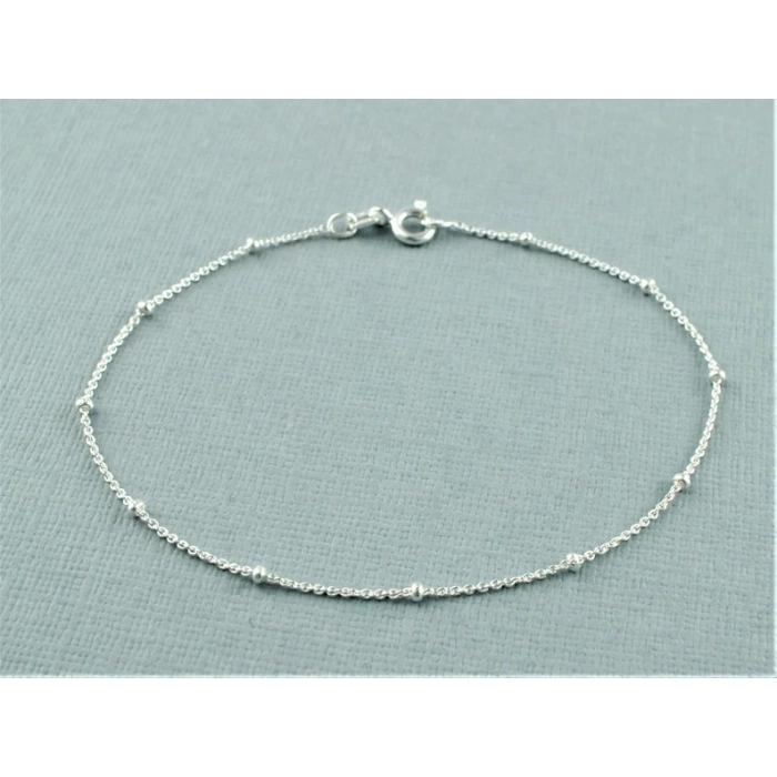 Dainty 925 Sterling Silver Beaded Chain Bracelet 7″ Satellite Chain | Save 33% - Rajasthan Living 5
