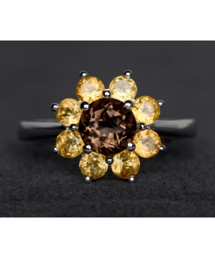 natural smoky quartz ring sunflower unique engagement ring November birthstone | Save 33% - Rajasthan Living