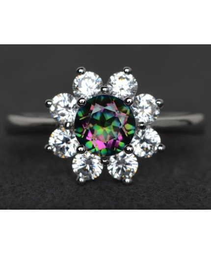 Rainbow Mystic Topaz Ring Round Cut Silver Mystic Topaz Ring Promise Ring | Save 33% - Rajasthan Living 3