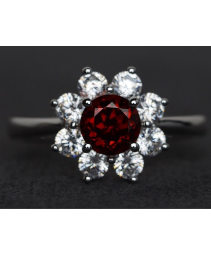 Red Garnet Ring Silver Natural Garnet Engagement Ring Round Cut Halo Ring | Save 33% - Rajasthan Living