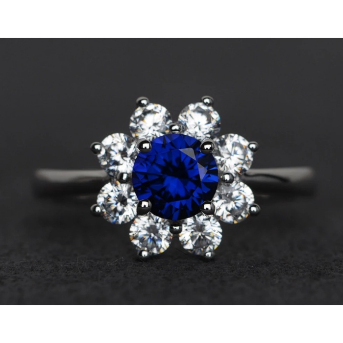Sapphire Ring Blue Engagement Ring Halo Rings Silver Wedding Promise Ring | Save 33% - Rajasthan Living 5