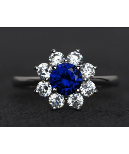 Sapphire Ring Blue Engagement Ring Halo Rings Silver Wedding Promise Ring | Save 33% - Rajasthan Living
