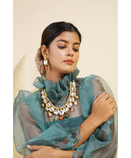 Polki & Kundan Studded Gold Plated Multicolor Jewellery Set | Save 33% - Rajasthan Living