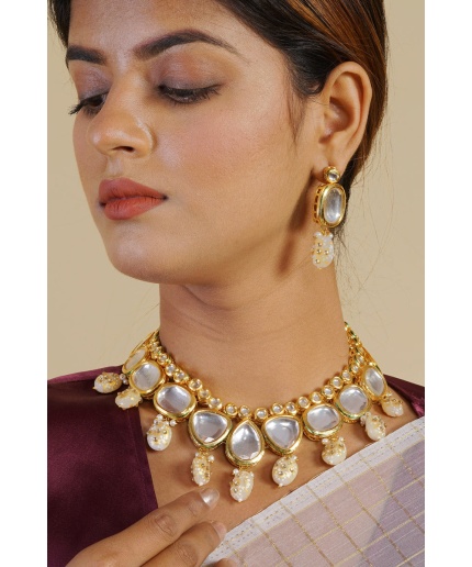Polki & Kundan Studded Gold Plated White Jewellery Set | Save 33% - Rajasthan Living