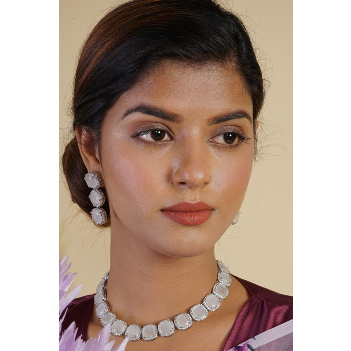 Grey Stone Studded Silver Plated Statement Necklace | Save 33% - Rajasthan Living 5