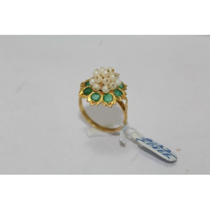 18 Kt Yellow Gold Ring With Real Green Emerald Gemstone Pearls US Ring | Save 33% - Rajasthan Living 6