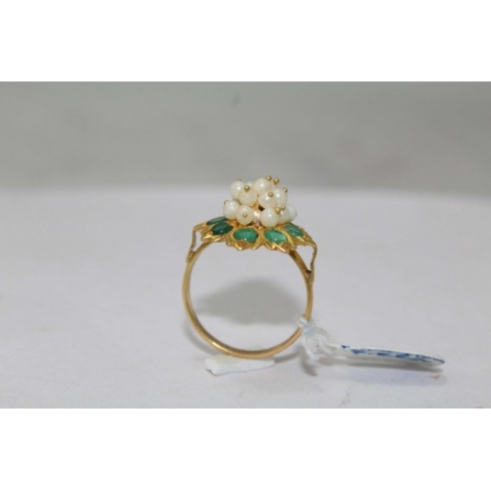18 Kt Yellow Gold Ring With Real Green Emerald Gemstone Pearls US Ring | Save 33% - Rajasthan Living 8