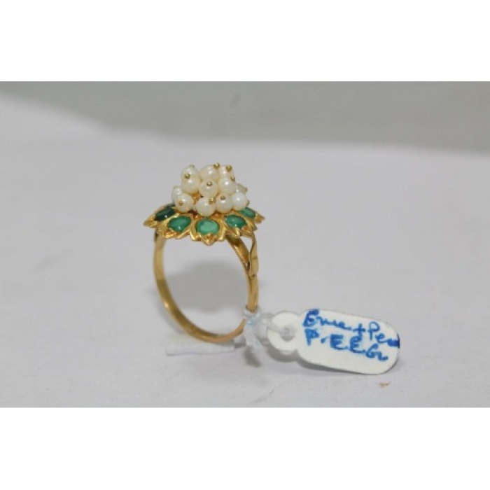 18 Kt Yellow Gold Ring With Real Green Emerald Gemstone Pearls US Ring | Save 33% - Rajasthan Living 9