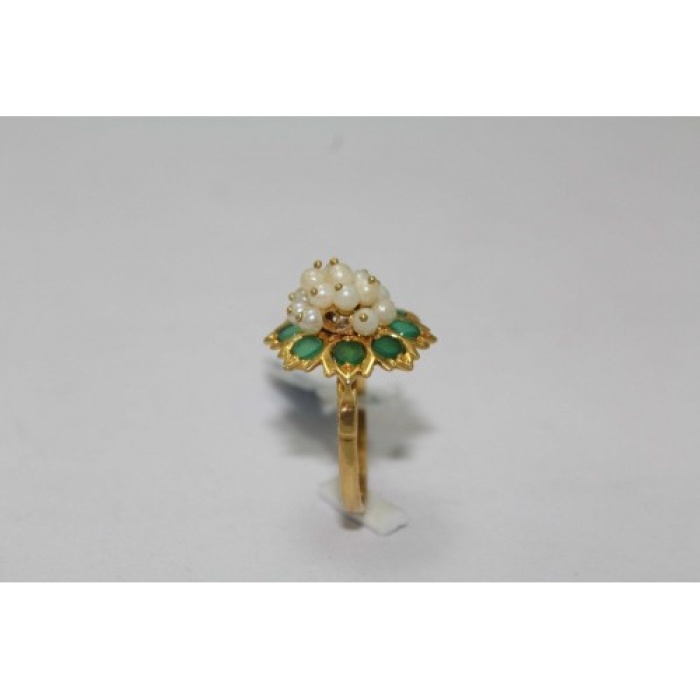 18 Kt Yellow Gold Ring With Real Green Emerald Gemstone Pearls US Ring | Save 33% - Rajasthan Living 10