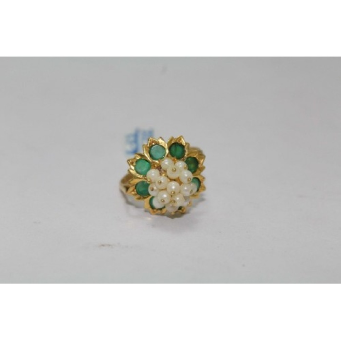 18 Kt Yellow Gold Ring With Real Green Emerald Gemstone Pearls US Ring | Save 33% - Rajasthan Living 11
