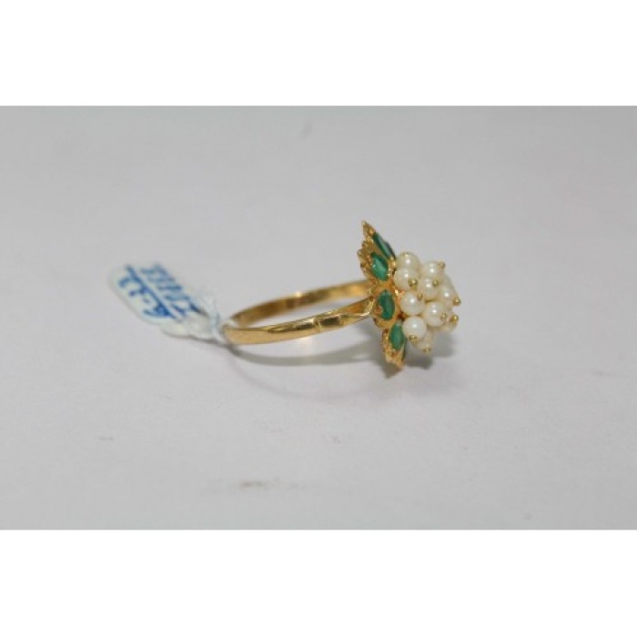 18 Kt Yellow Gold Ring With Real Green Emerald Gemstone Pearls US Ring | Save 33% - Rajasthan Living 12