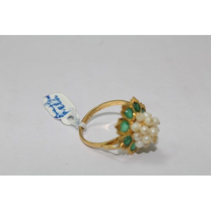 18 Kt Yellow Gold Ring With Real Green Emerald Gemstone Pearls US Ring | Save 33% - Rajasthan Living 7