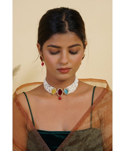 Multicolor Stone Studded Pearl Choker Set | Save 33% - Rajasthan Living 3