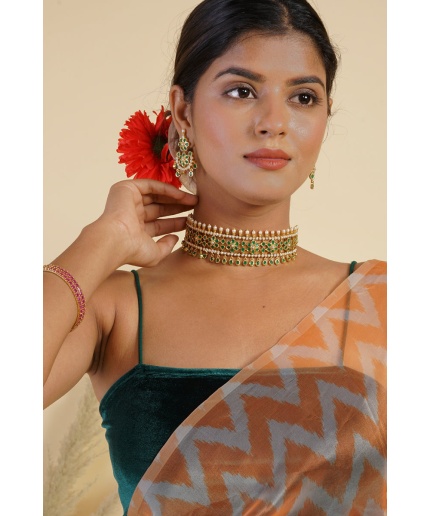 Green Stone Studded Gold Plated Floral Choker Set | Save 33% - Rajasthan Living 3