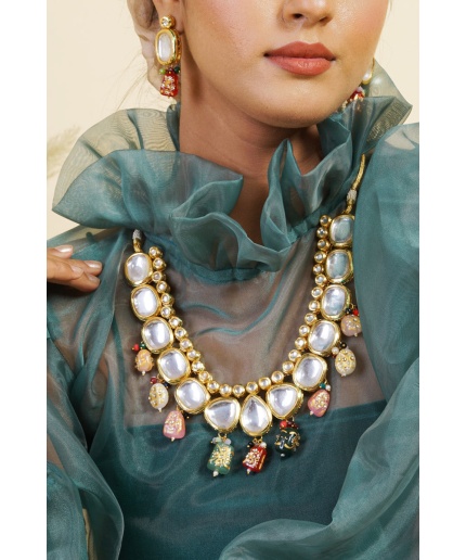 Polki & Kundan Studded Gold Plated Multicolor Jewellery Set | Save 33% - Rajasthan Living 3