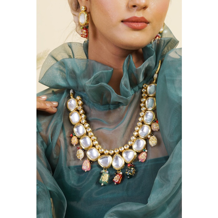 Polki & Kundan Studded Gold Plated Multicolor Jewellery Set | Save 33% - Rajasthan Living 6
