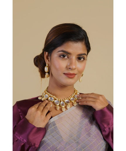Polki & Kundan Studded Gold Plated White Jewellery Set | Save 33% - Rajasthan Living 3