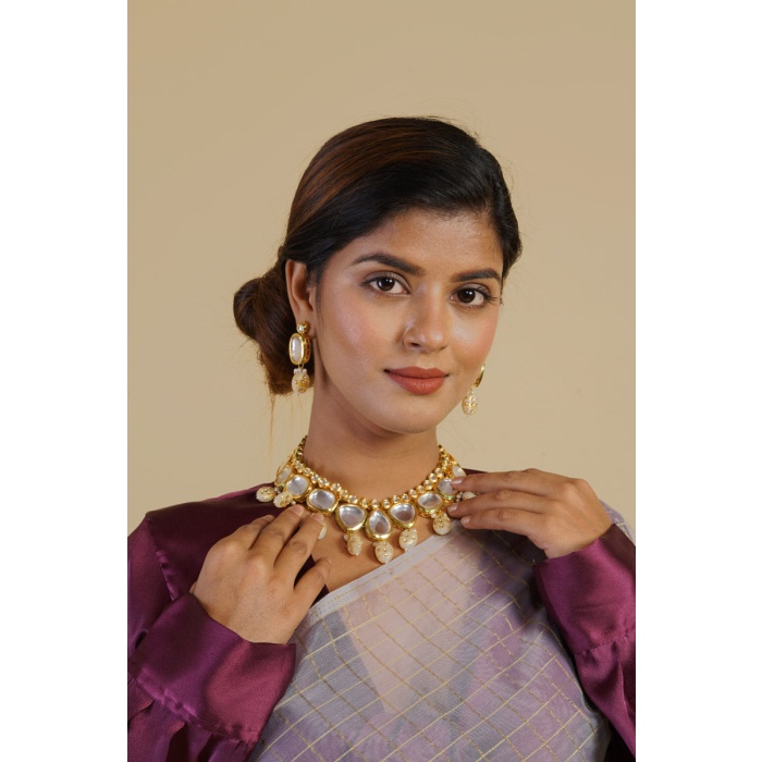 Polki & Kundan Studded Gold Plated White Jewellery Set | Save 33% - Rajasthan Living 6