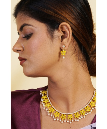 Yellow Stone Studded Floral Pearl Necklace | Save 33% - Rajasthan Living 3
