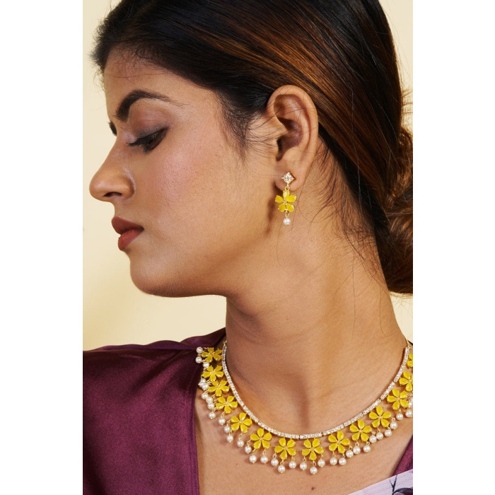 Yellow Stone Studded Floral Pearl Necklace | Save 33% - Rajasthan Living 6