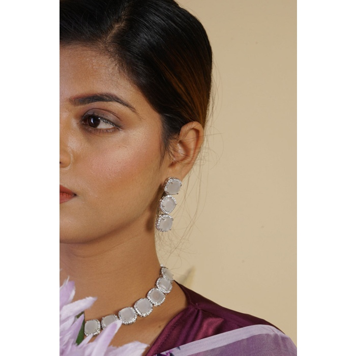 Grey Stone Studded Silver Plated Statement Necklace | Save 33% - Rajasthan Living 6