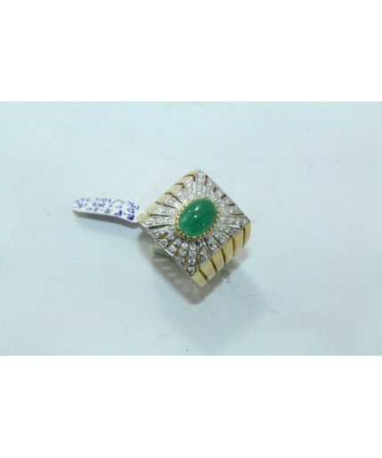 18 Kt Gold & 925 Silver Natural Emerald Cabochon And Diamonds | Save 33% - Rajasthan Living