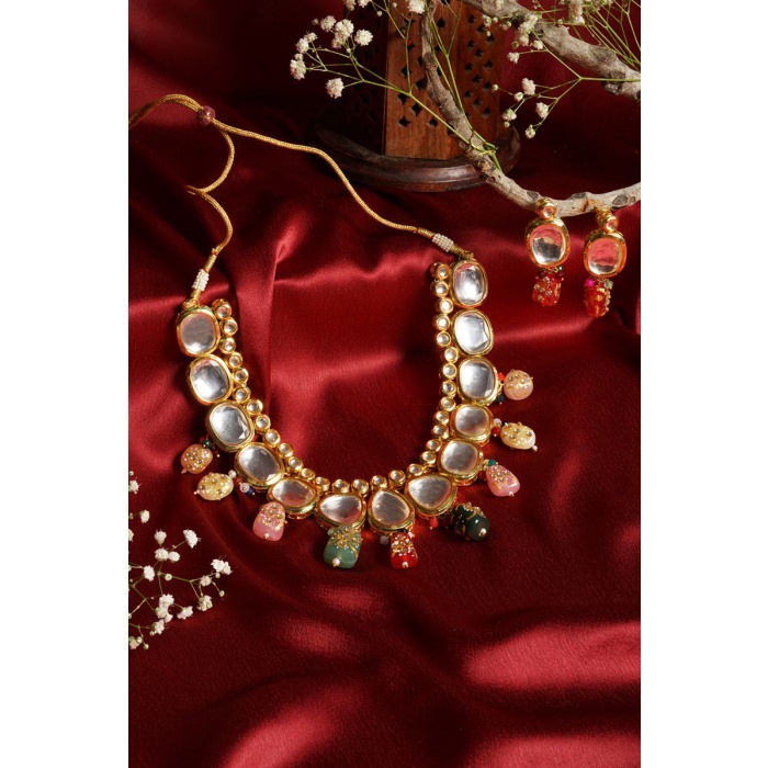 Polki & Kundan Studded Gold Plated Multicolor Jewellery Set | Save 33% - Rajasthan Living 7